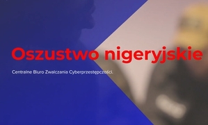 czerwony napis na niebieskim tle oszustwo nigeryjskie