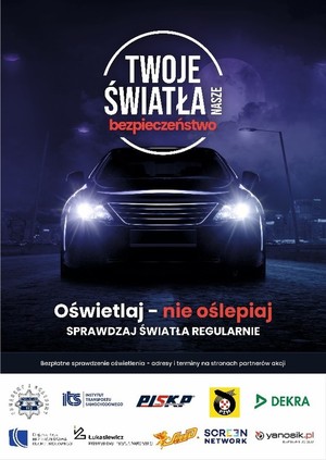 plakat samochód świeci swiatłami